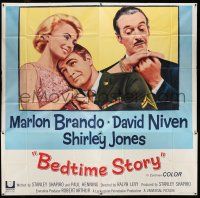 8g361 BEDTIME STORY 6sh '64 close up of Marlon Brando, David Niven & Shirley Jones!