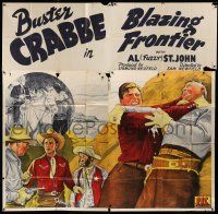 8g368 BLAZING FRONTIER 6sh '43 cool stone litho art of cowboys Buster Crabbe & Fuzzy St. John!