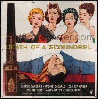 8g389 DEATH OF A SCOUNDREL 6sh '56 Hoffman art of Zsa Zsa Gabor & Yvonne De Carlo over dead body!