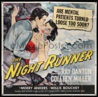 8g483 NIGHT RUNNER 6sh '57 art of released mental patient Ray Danton grabbing sexy Colleen Miller!