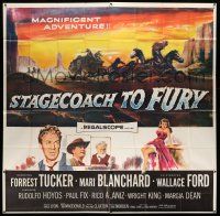 8g536 STAGECOACH TO FURY 6sh '56 Marie Blanchard & Forrest Tucker, magnificent adventure, cool art!