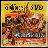8g567 WAR ARROW 6sh '54 art of Maureen O'Hara & Jeff Chandler fighting Native Americans, rare!