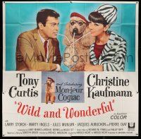 8g573 WILD & WONDERFUL 6sh '64 wacky image of Tony Curtis, Christine Kaufmann, & Monsieur Cognac!
