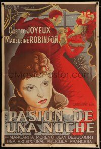 8g186 LOVE STORY Argentinean '43 Odette Joyeux as Douce, art of scared woman being manhandled!