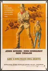 8g228 TRAIN ROBBERS Argentinean '73 great full-length art of cowboy John Wayne & Ann-Margret!