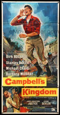 8g247 CAMPBELL'S KINGDOM English 3sh '57 great artwork of Dirk Bogarde by busted dam!