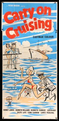 8g248 CARRY ON CRUISING English 3sh '62 great sexy artwork of girls in bikinis & cruise ship!