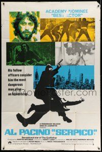 8g241 SERPICO English 40x60 '74 cool close up image of Al Pacino, Sidney Lumet crime classic!