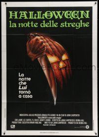 8g057 HALLOWEEN Italian 1p '79 John Carpenter classic, great Bob Gleason jack-o-lantern art!