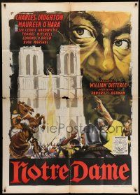 8g064 HUNCHBACK OF NOTRE DAME Italian 1p R60s cool different art of Charles Laughton & cathedral!
