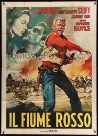 8g092 RED RIVER Italian 1p R63 different Casaro artwork of John Wayne, Howard Hawks classic!