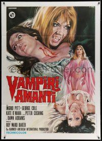 8g122 VAMPIRE LOVERS Italian 1p '70 best different art of sexy blood-nymphs by Renato Casaro!