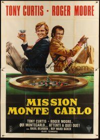 8g021 MISSION MONTE CARLO Italian 2p '74 art of Roger Moore & Tony Curtis by Renato Casaro!