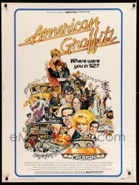8j137 AMERICAN GRAFFITI 30x40 '73 George Lucas teen classic, wacky Mort Drucker artwork of cast!