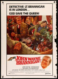 8j150 BRANNIGAN 30x40 '75 great Robert McGinnis art of fighting John Wayne in England!