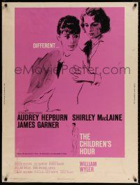 8j155 CHILDREN'S HOUR 30x40 '62 close up artwork of Audrey Hepburn & Shirley MacLaine!