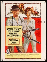 8j200 OKLAHOMA CRUDE 30x40 '73 art of George C. Scott & Faye Dunaway with rifles over oil field!