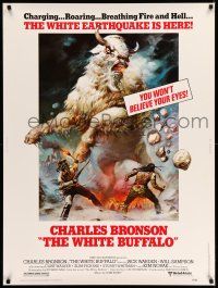 8j237 WHITE BUFFALO 30x40 '77 Charles Bronson, great Boris Vallejo action art of giant buffalo!
