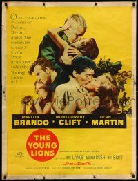 8j239 YOUNG LIONS style Y 30x40 '58 art of Nazi Marlon Brando, Dean Martin & Montgomery Clift!