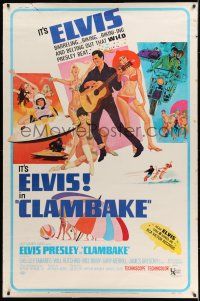 8j255 CLAMBAKE 40x60 '67 cool art of Elvis Presley with guitar & sexy babes by Robert McGinnis!