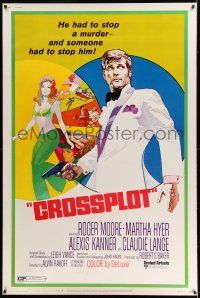 8j258 CROSSPLOT 40x60 '70 cool artwork of spy Roger Moore & sexy Claudie Lange!