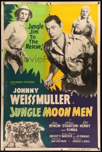 8j302 JUNGLE MOON MEN 40x60 '55 Johnny Weissmuller as himself with Jean Byron & Kimba the chimp!