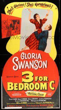 8j379 3 FOR BEDROOM C standee '52 different image of glorious Gloria Swanson & James Warren!