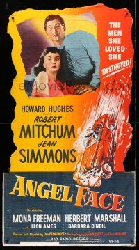 8j381 ANGEL FACE standee '53 Robert Mitchum, bad girl Jean Simmons, Otto Preminger, Howard Hughes!