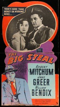 8j383 BIG STEAL standee '49 Robert Mitchum has money & sexy Jane Greer on his mind!