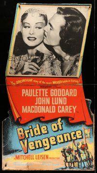 8j387 BRIDE OF VENGEANCE standee '49 great c/u of John Lund nuzzling sexy Paulette Goddard!
