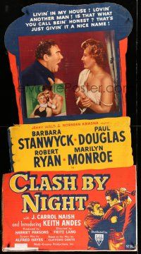 8j391 CLASH BY NIGHT standee '52 Fritz Lang, Barbara Stanwyck, Ryan, Marilyn Monroe shown!