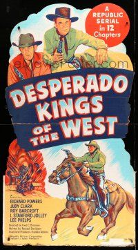8j394 DESPERADOES OF THE WEST standee '50 Republic serial, cool cowboy action art, working title!