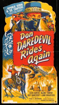 8j397 DON DAREDEVIL RIDES AGAIN standee '51 Republic serial, cool artwork of masked cowboy!