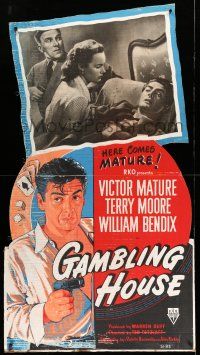 8j403 GAMBLING HOUSE standee '51 art of Victor Mature w/dice & cards, Terry Moore, William Bendix!