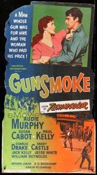 8j411 GUNSMOKE standee '53 Audie Murphy's gun was for hire & Susan Cabot paid his price!