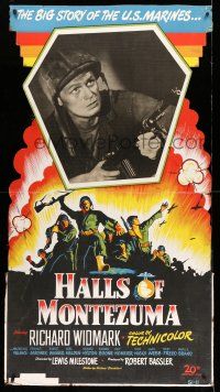 8j413 HALLS OF MONTEZUMA standee '51 Richard Widmark in the big story of the WWII U.S. Marines!
