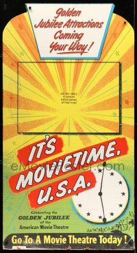 8j415 IT'S MOVIETIME, U.S.A. standee '52 Celebrating the Golden Jubilee of American Movie Theatre