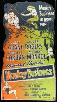 8j427 MONKEY BUSINESS standee '52 art of Cary Grant, Ginger Rogers & sexy Marilyn Monroe!