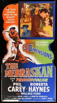 8j431 NEBRASKAN 3D standee '53 Phil Carey, Hayes, the last savage raid of the mighty Sioux nation!