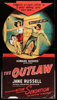 8j432 OUTLAW standee R50 art of sexy Jane Russell & Jack Buetel as Billy the Kid, Howard Hughes