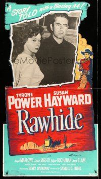 8j436 RAWHIDE standee '51 Tyrone Power & Susan Hayward in a story told with a blazing .44!