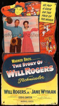 8j445 STORY OF WILL ROGERS standee '52 Will Rogers Jr. as his father, Jane Wyman, different art!