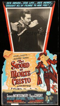 8j448 SWORD OF MONTE CRISTO standee '51 George Montgomery in Dumas adaptation, great art & photo!