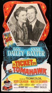 8j450 TICKET TO TOMAHAWK standee '50 great smiling close up of Dan Dailey & pretty Anne Baxter!