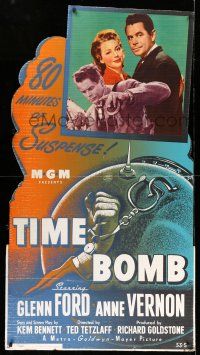 8j451 TIME BOMB standee '53 art of Glenn Ford & Anne Vernon in explosive action, cool images!