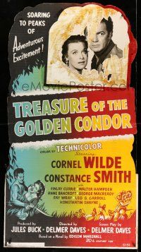 8j454 TREASURE OF THE GOLDEN CONDOR standee'53 art of Cornel Wilde grabbing girl & attacked by snake