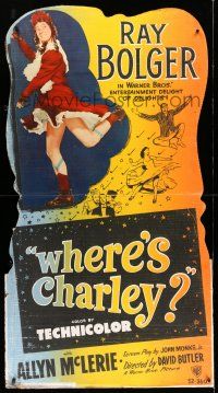 8j459 WHERE'S CHARLEY standee '52 great image of wacky cross-dressing Ray Bolger!