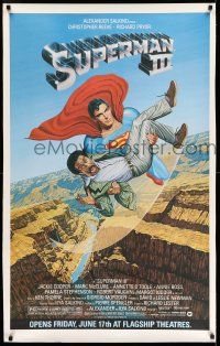 8j130 SUPERMAN III half subway '83 art of Reeve flying with Richard Pryor by Salk!