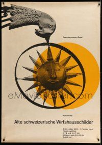 8j014 ALTE SCHWEIZERISCHE WIRTSHAUSSCHILDER 36x50 Swiss Art Exhibition '63 cool Swiss inn sign!