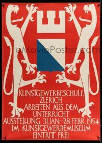 8j015 ARBEITEN AUS DEM UNTERRICHT 36x51 Swiss art exhibition '54 cool Keller art of Coat of Arms!